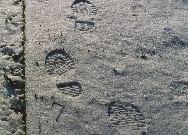 Fußspuren auf einer verschneiten Fläche