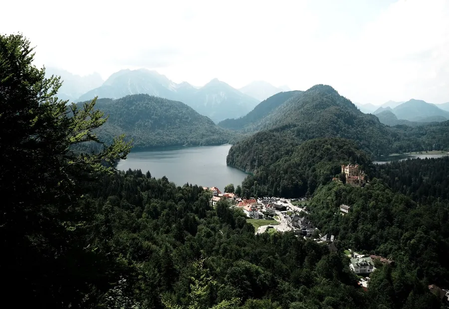 Seenlandschaft mit bewaldeten Ufern